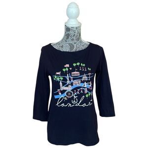 Talbots London 3/4 Sleeve Top Navy Blue